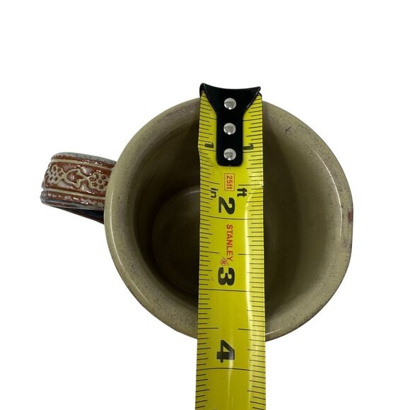 Handcrafted Ceramic Coffee Mug Redware Drip Glaze Rustic Cross Floral Handle - Picture 10 of 16